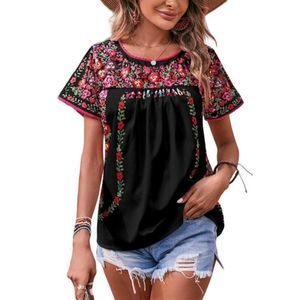 E-Rétro Black Floral Lace-Trim Gathered-Front Tunic Size M